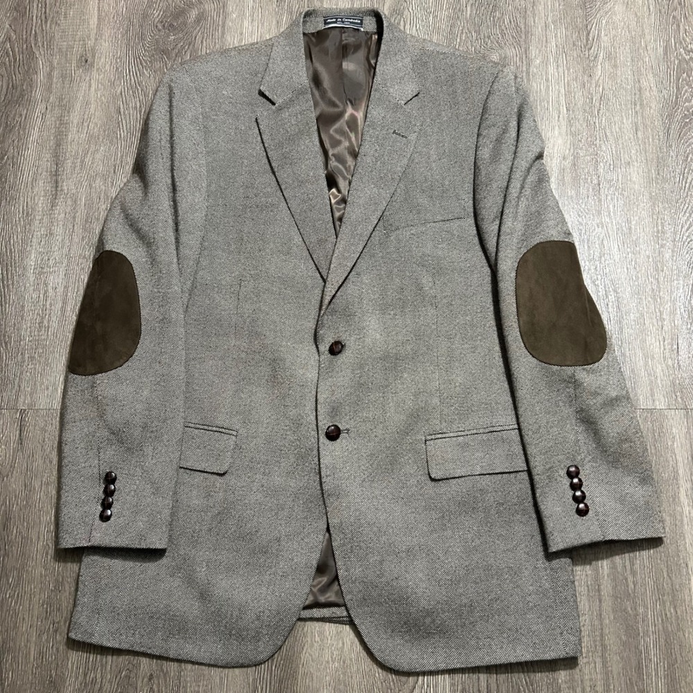 Saddlebred Sport Coat 44L Long Gray Wool Blend Elbow Patches Blazer
